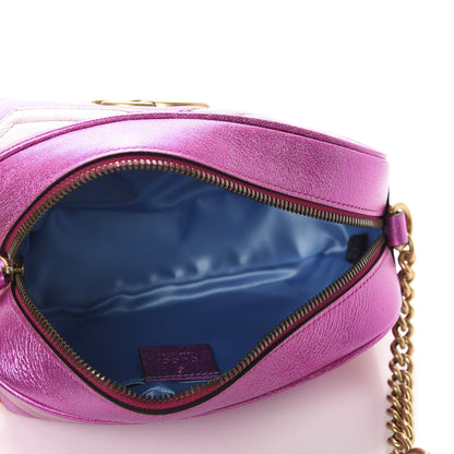 Gucci Laminated Nappa Matelasse Small GG Marmont Chain Shoulder Bag Fuxia Rosso Rosa 5 of 10