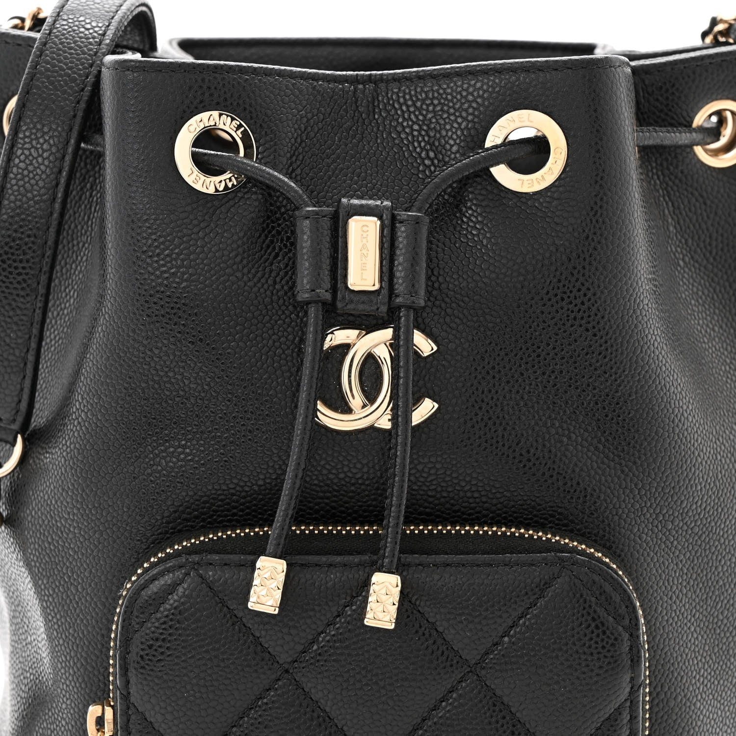 Chanel Caviar Quilted CC Pocket Bucket Bag Black 8 of 11
