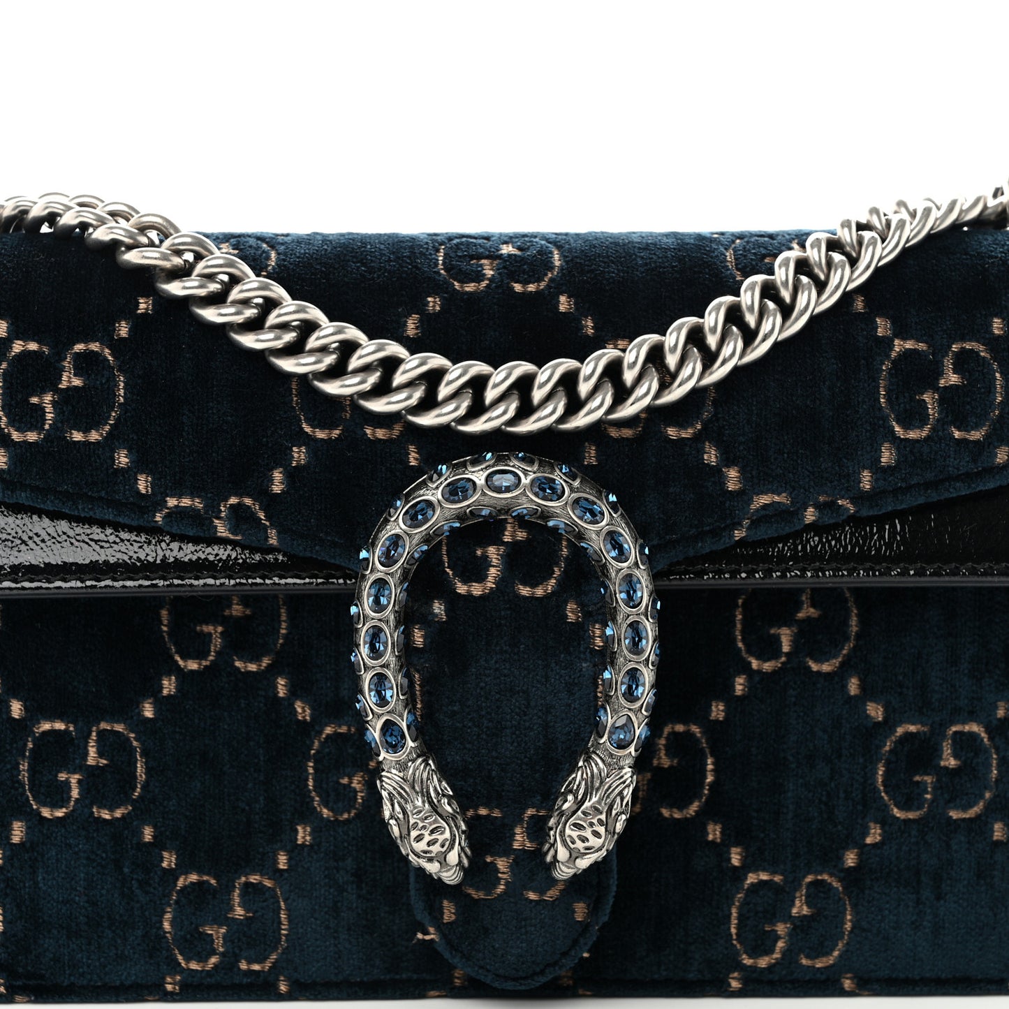Velvet Skipper Crystal GG Monogram Small Dionysus Shoulder Bag Blue Beige Black