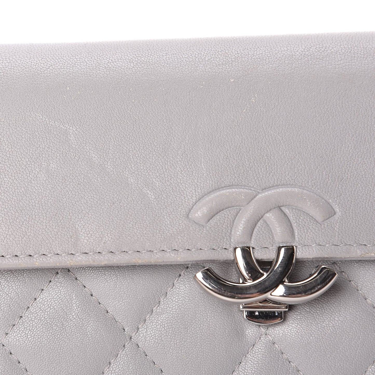 Lambskin Quilted CC Box Flap Wallet Grey