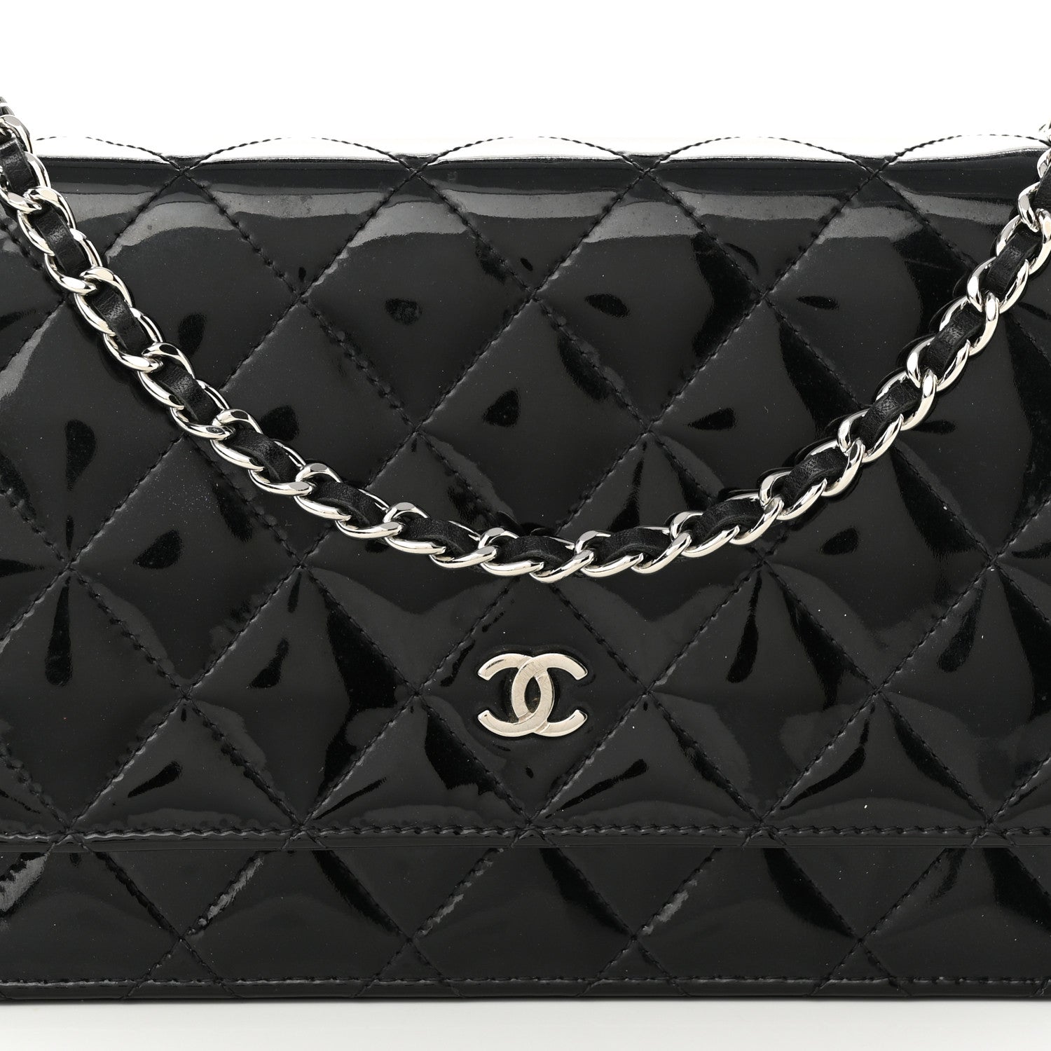 Chanel Patent Quilted Wallet On Chain WOC Black 9 of 11