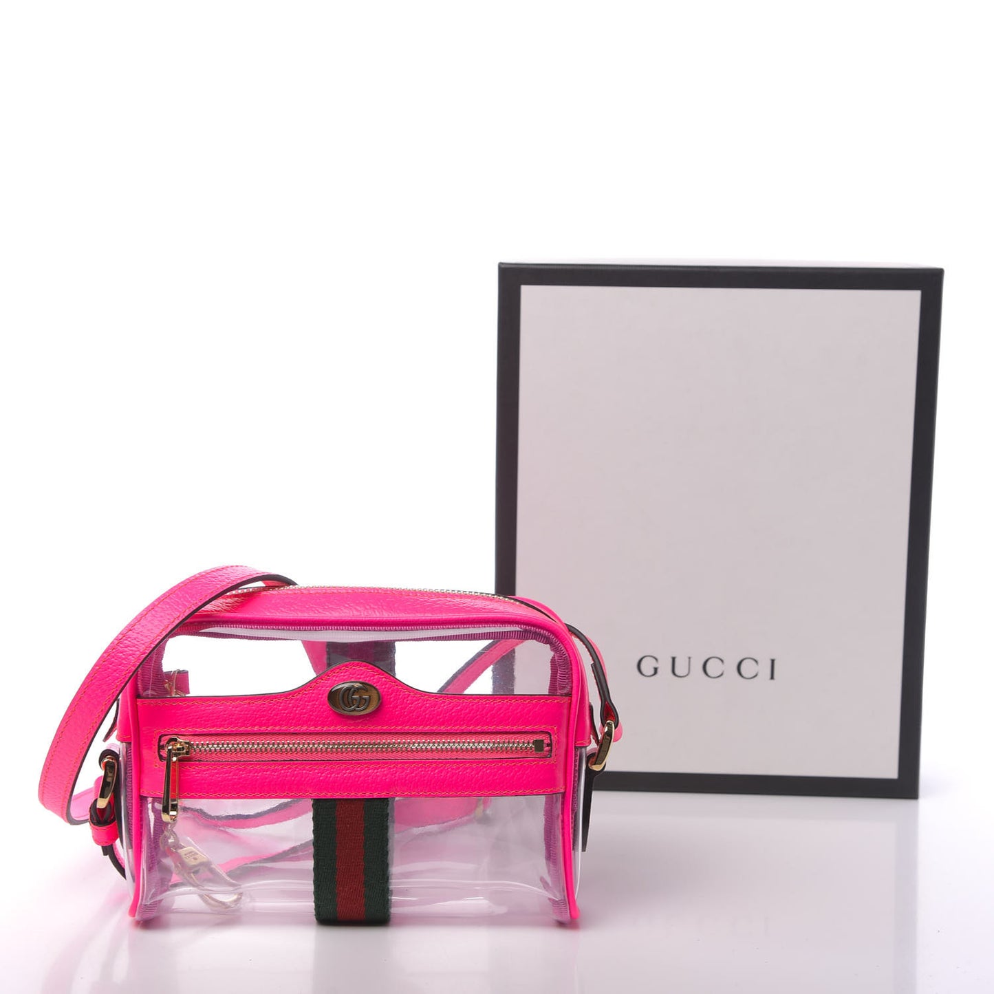 Vinyl Web Mini Ophidia Transparent Shoulder Bag Fluorescent Fuchsia