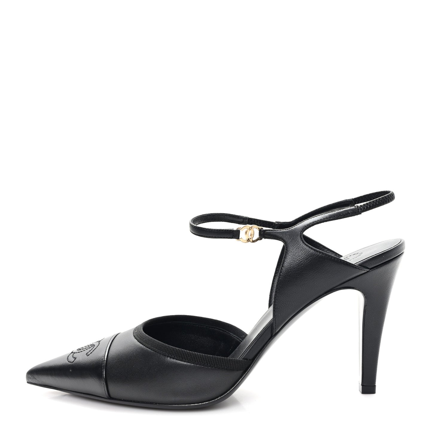 Iridescent Lambskin Pointed Cap Toe CC Slingback Pumps 41 Black