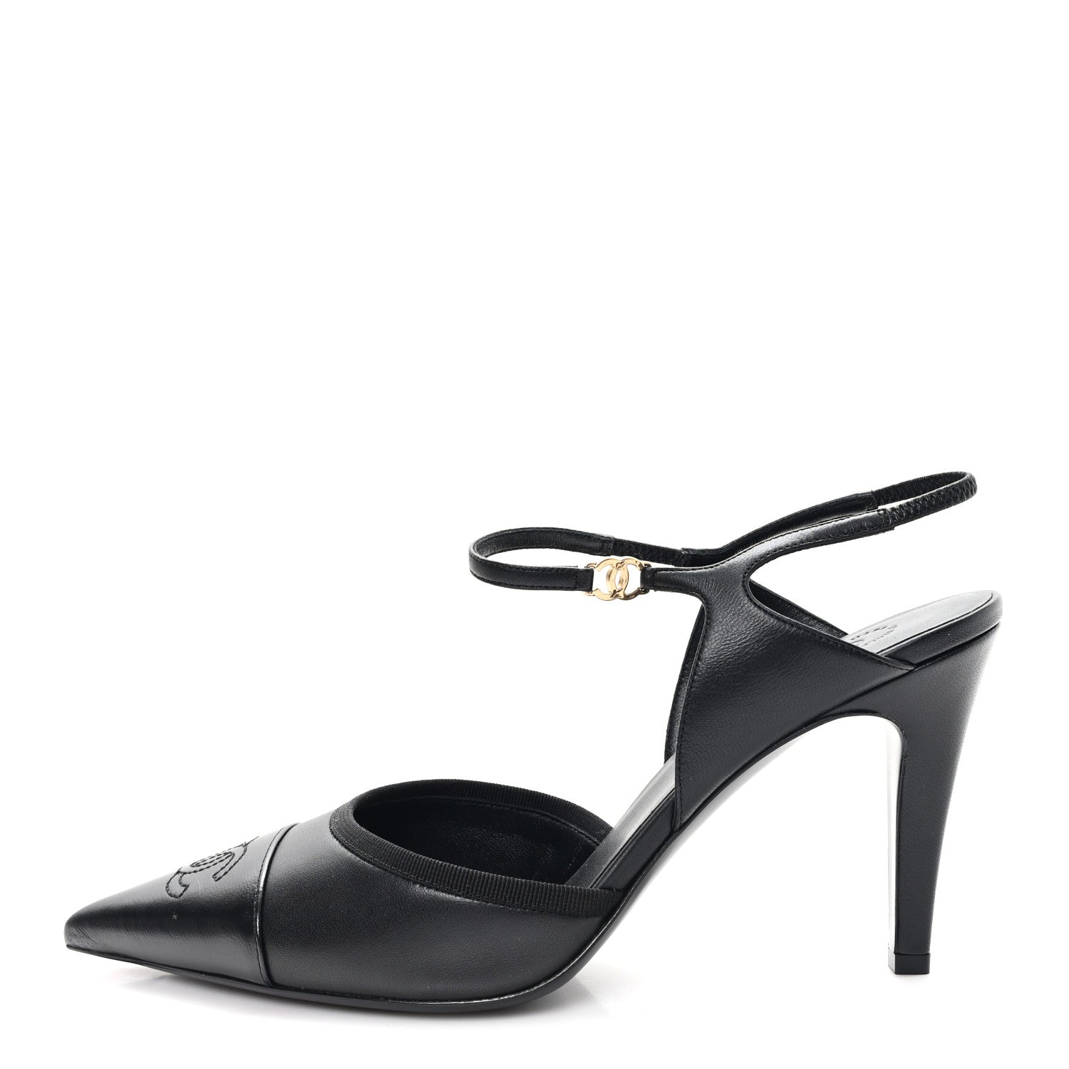 Chanel Iridescent Lambskin Pointed Cap Toe CC Slingback Pumps 41 Black 1 of 10