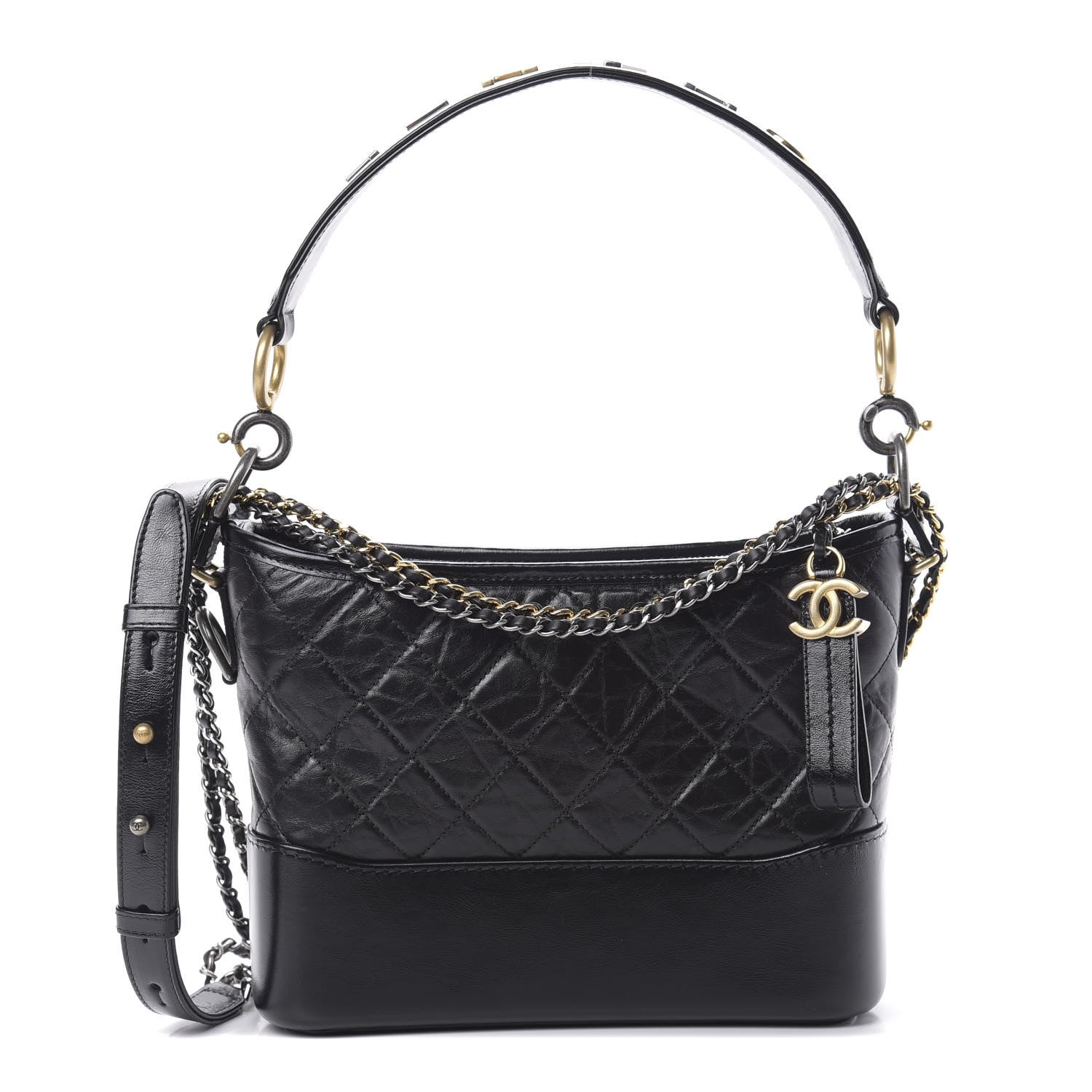 Chanel Aged Smooth Calfskin Quilted Medium Gabrielle Logo Hobo Black 1 of 11