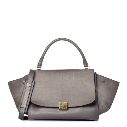 Celine Crocodile Embossed Nubuck Medium Trapeze Grey 1 of 9