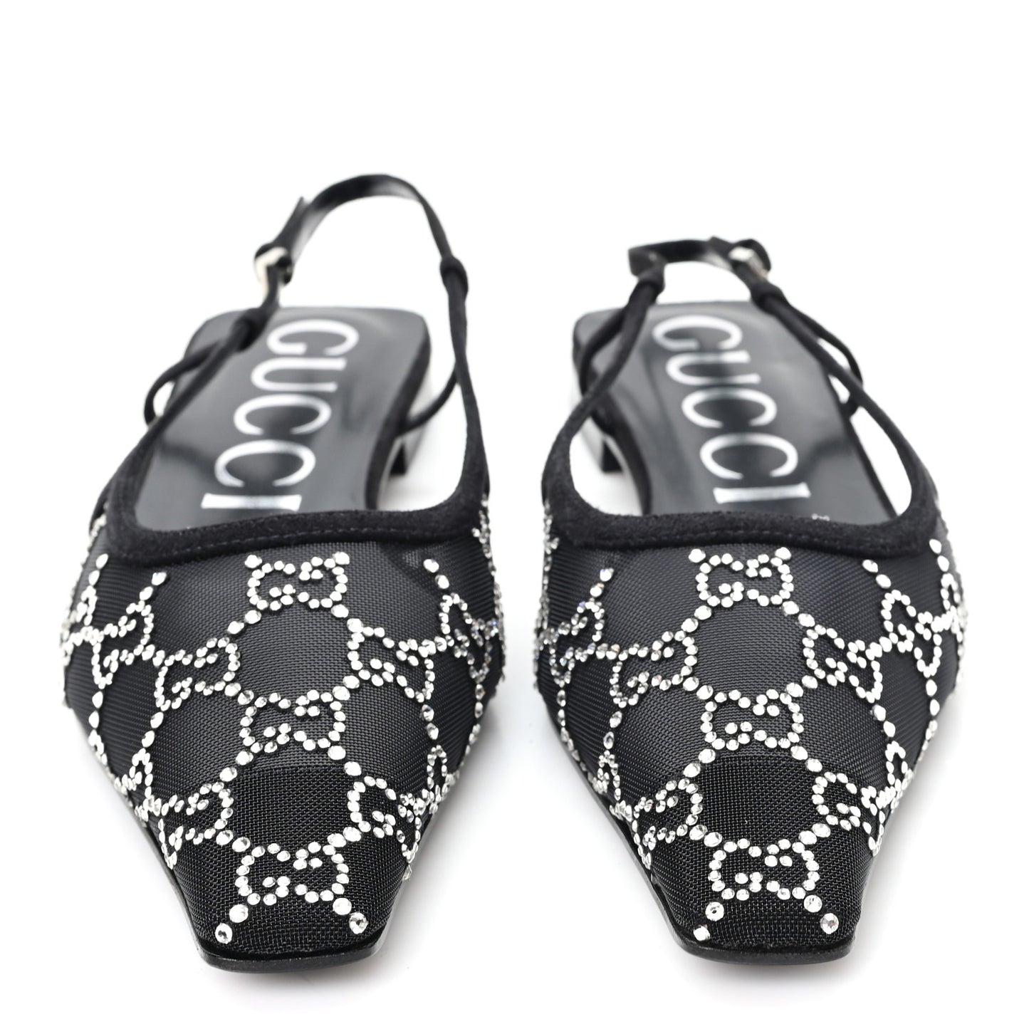 Suede Mesh Crystal GG Monogram Slingback Ballet Flats 39 Black
