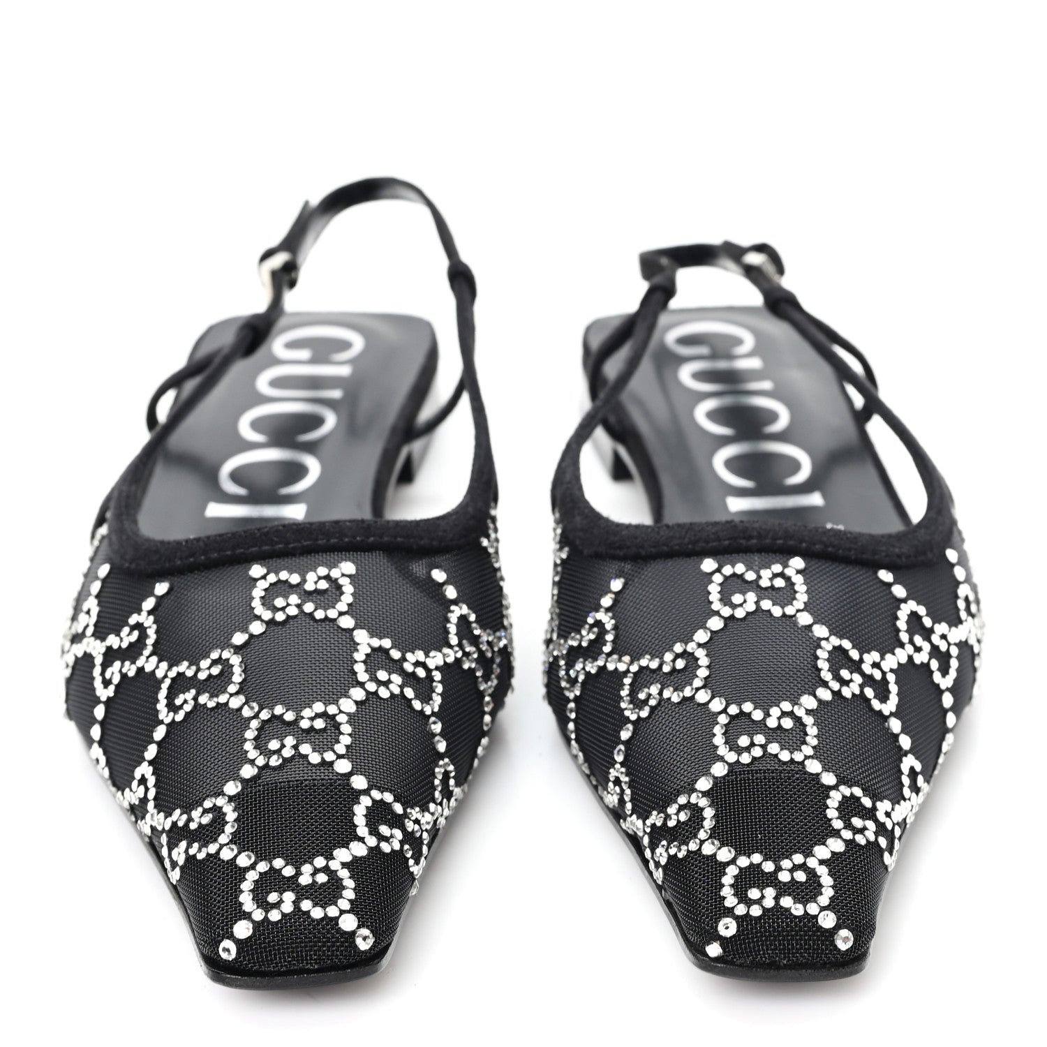 Gucci Suede Mesh Crystal GG Monogram Slingback Ballet Flats 39 Black 3 of 9