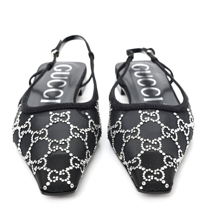 Gucci Suede Mesh Crystal GG Monogram Slingback Ballet Flats 39 Black 3 of 9