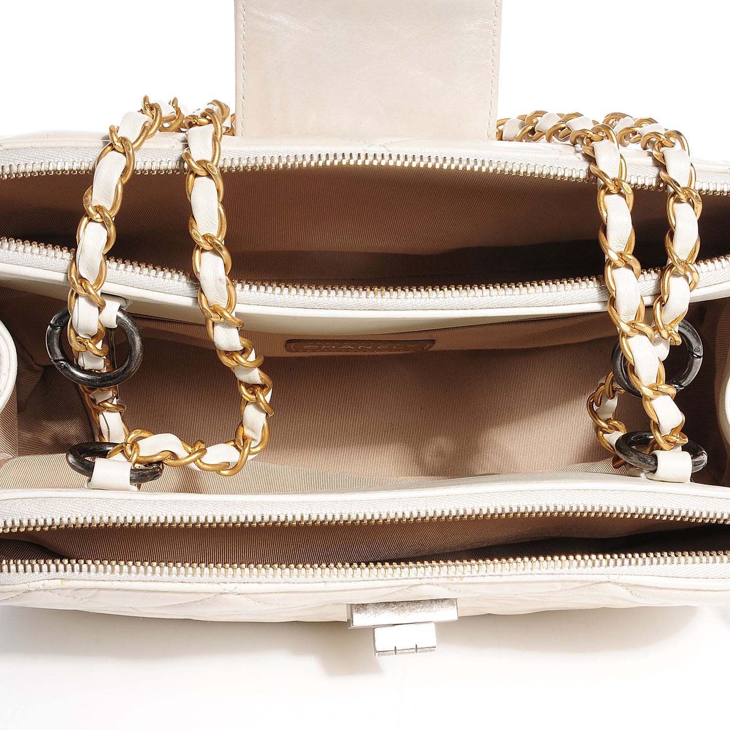 Chanel Glazed Calfskin Mademoiselle Zip Shopping Tote White 8 of 8