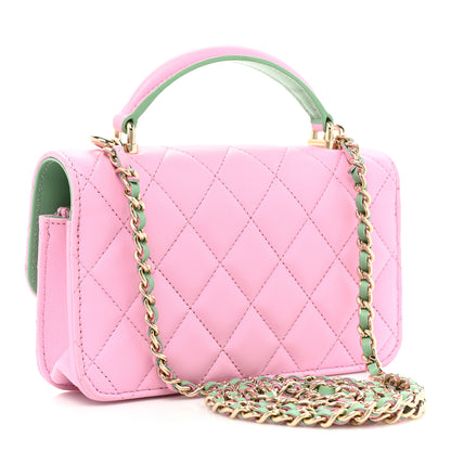 Chanel Lambskin Quilted Flap Phone Holder With Chain Lilac Light Green 3 of 14