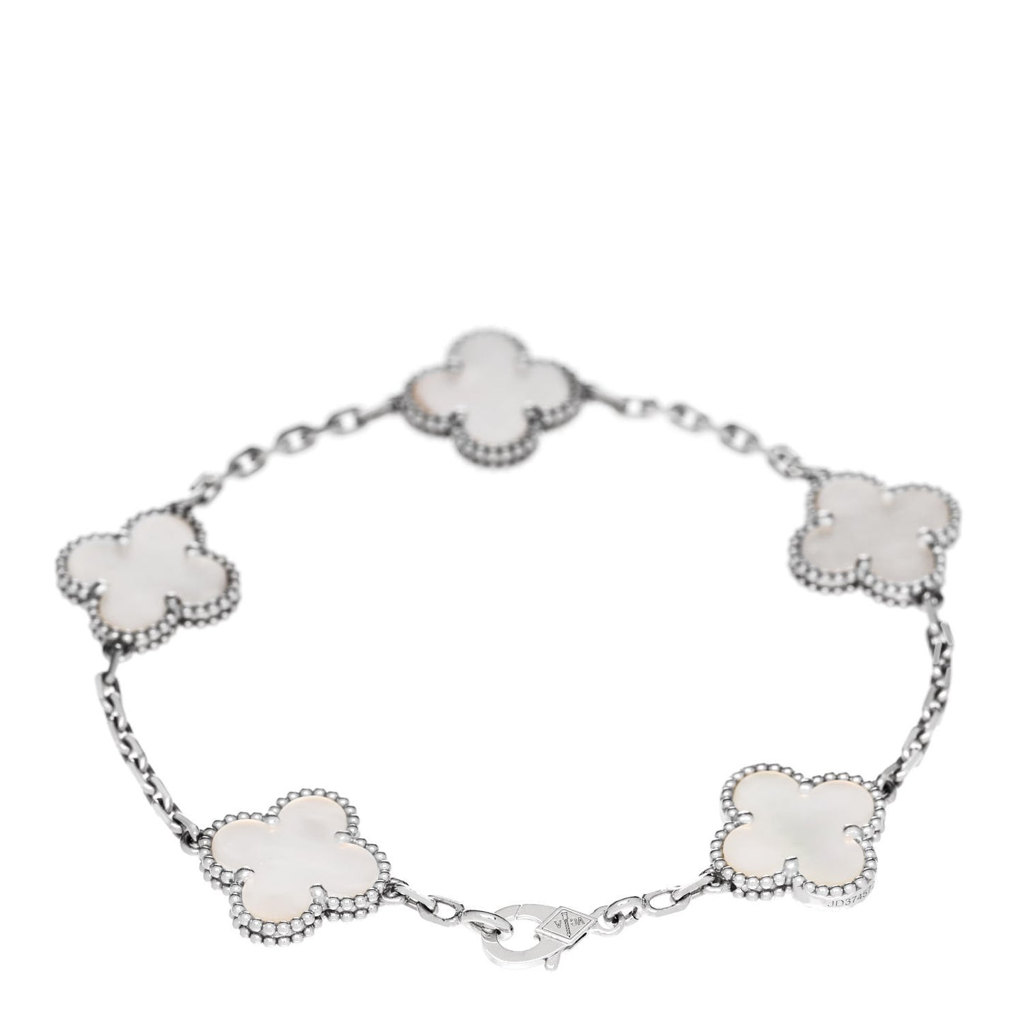 18K White Gold Mother of Pearl 5 Motifs Vintage Alhambra Bracelet