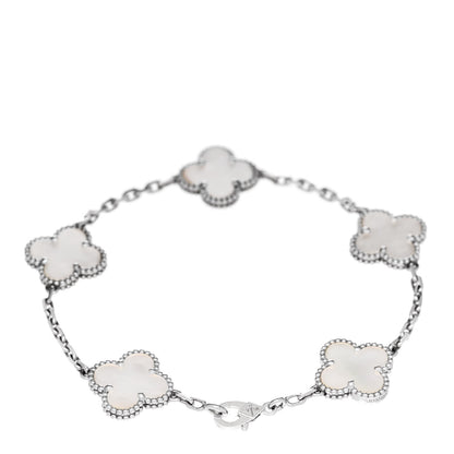 Van Cleef & Arpels 18K White Gold Mother of Pearl 5 Motifs Vintage Alhambra Bracelet 2 of 5