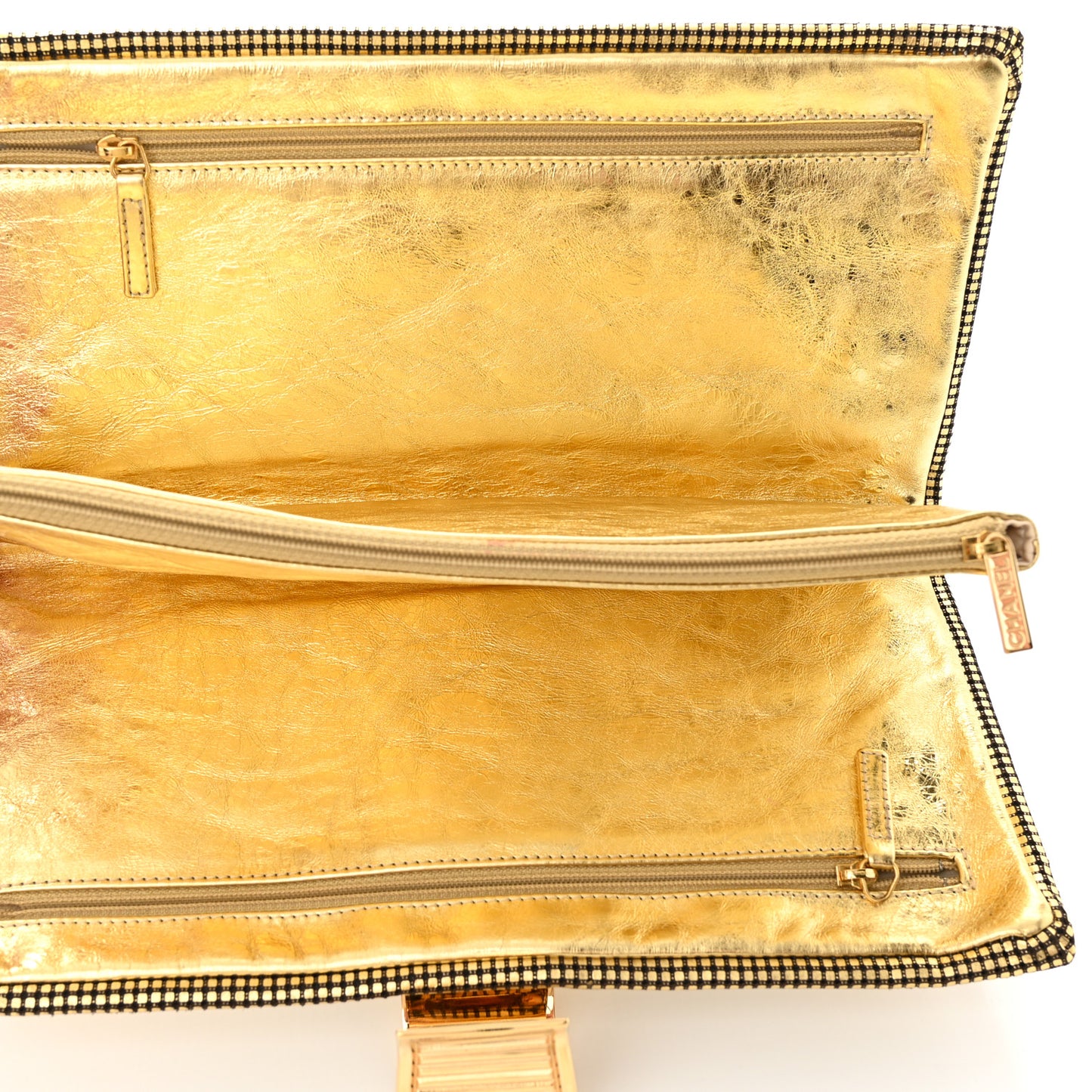 Metallic Lambskin Perforated CC Clutch Gold