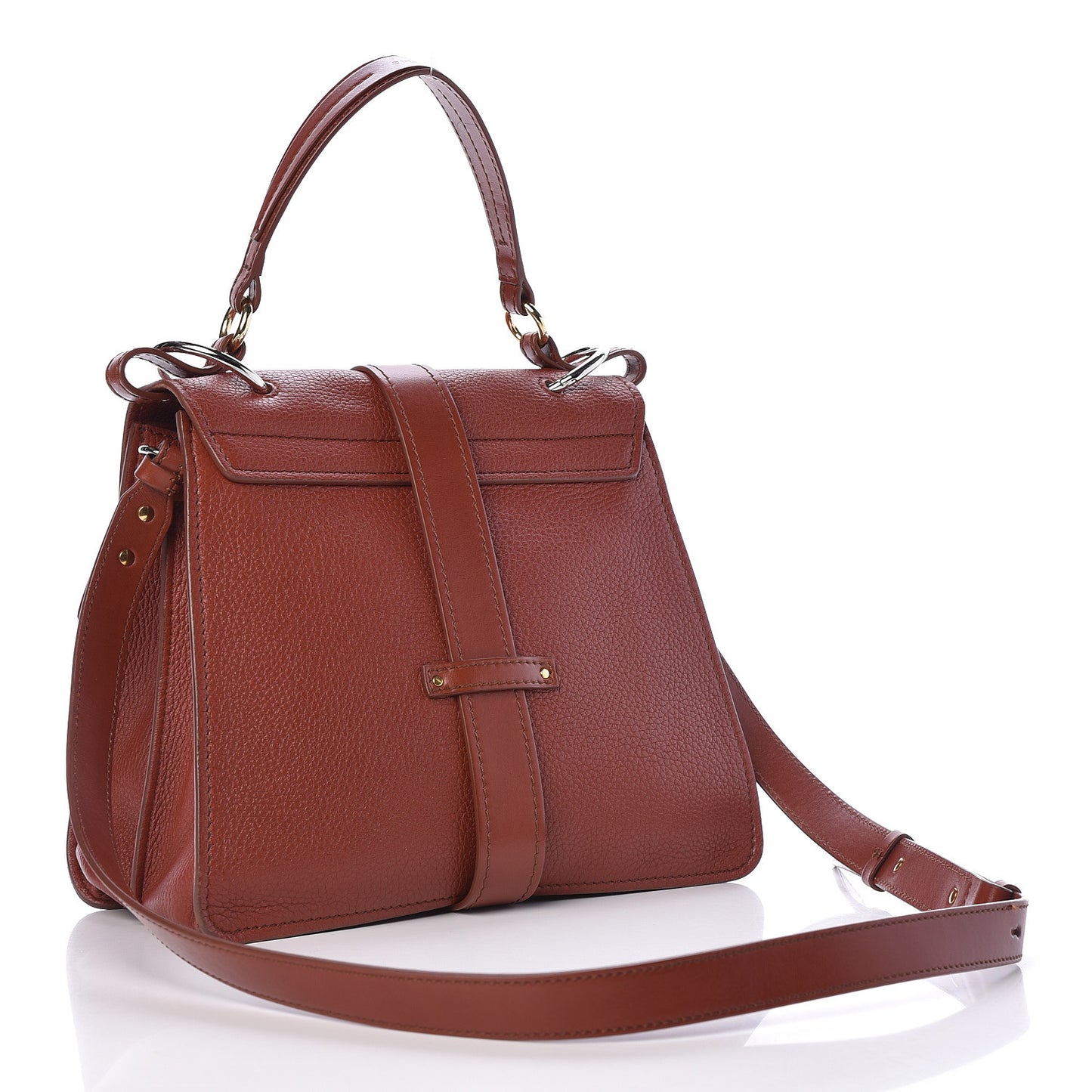 Shiny Grained Calfskin Medium Aby Day Shoulder Bag Sepia Brown