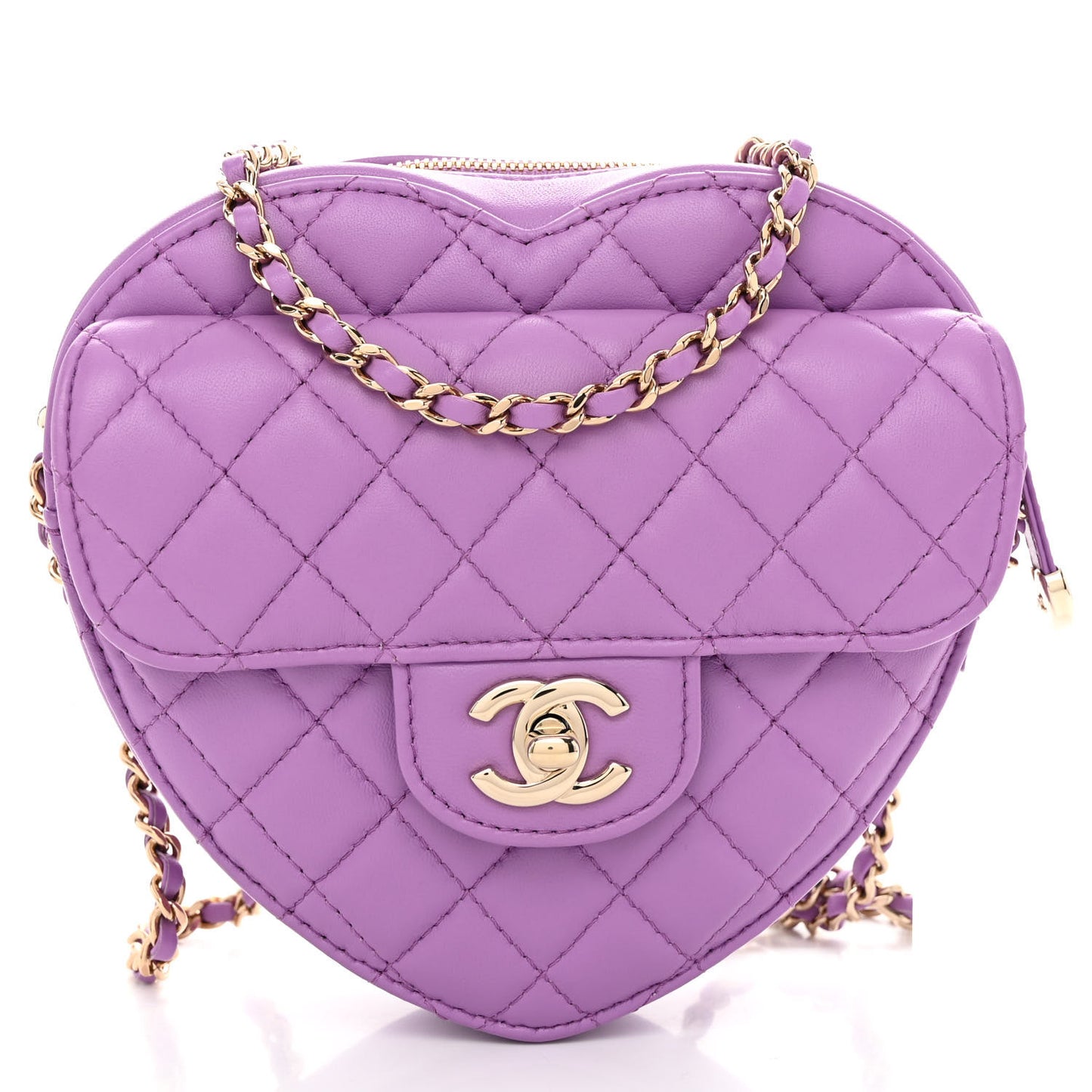 Lambskin Quilted CC In Love Heart Bag Purple