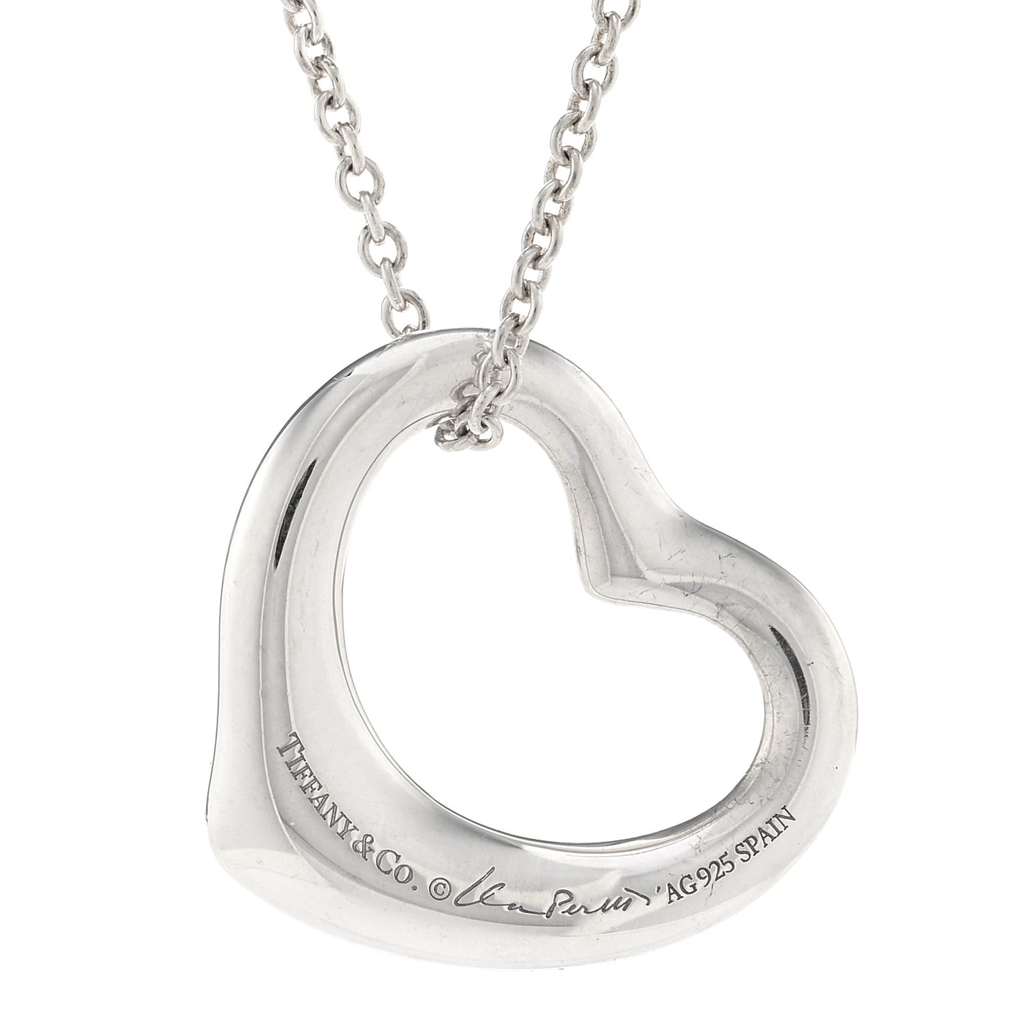 Sterling Silver 22mm Elsa Peretti Open Heart Pendant Necklace