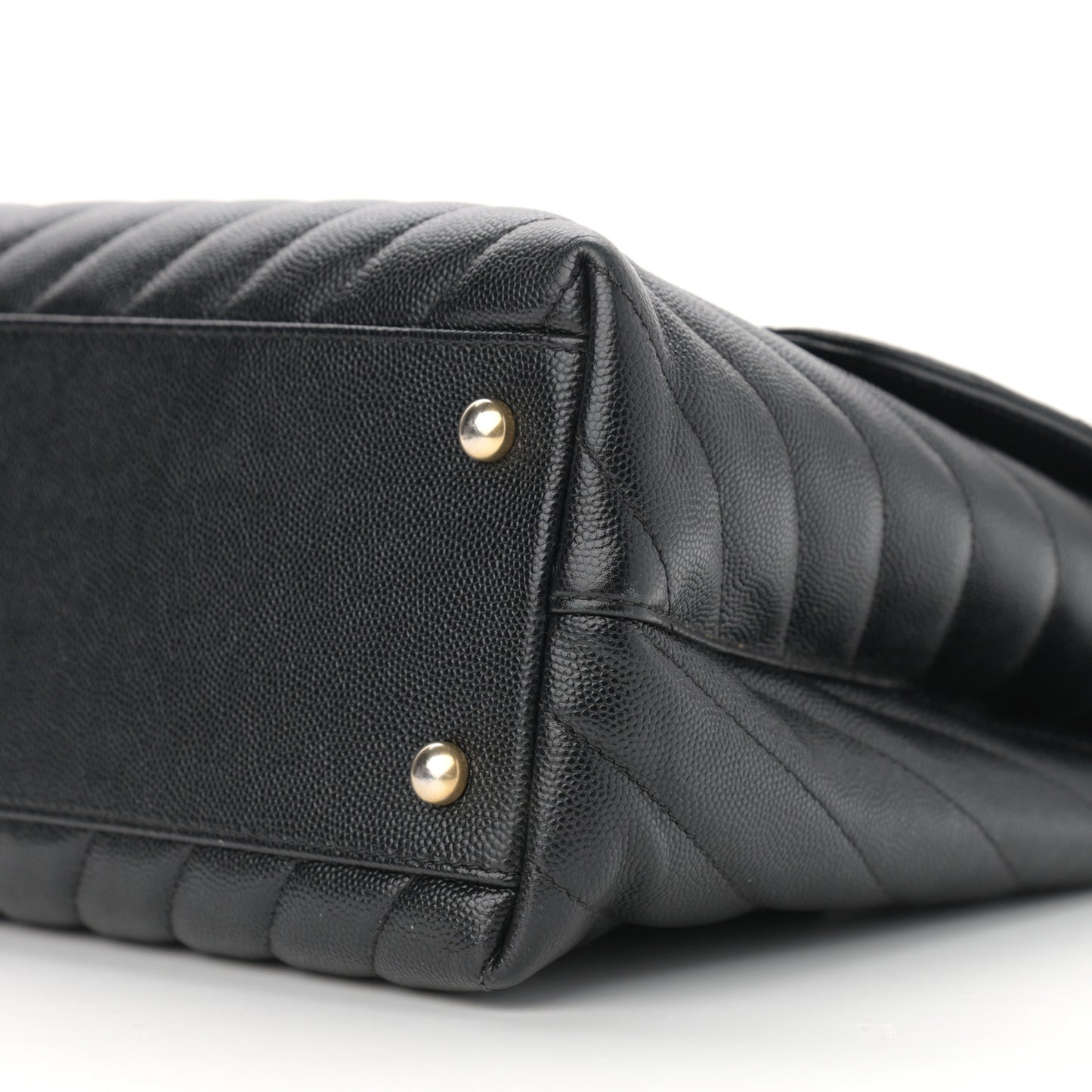 Caviar Chevron Quilted Medium Coco Handle Flap Black