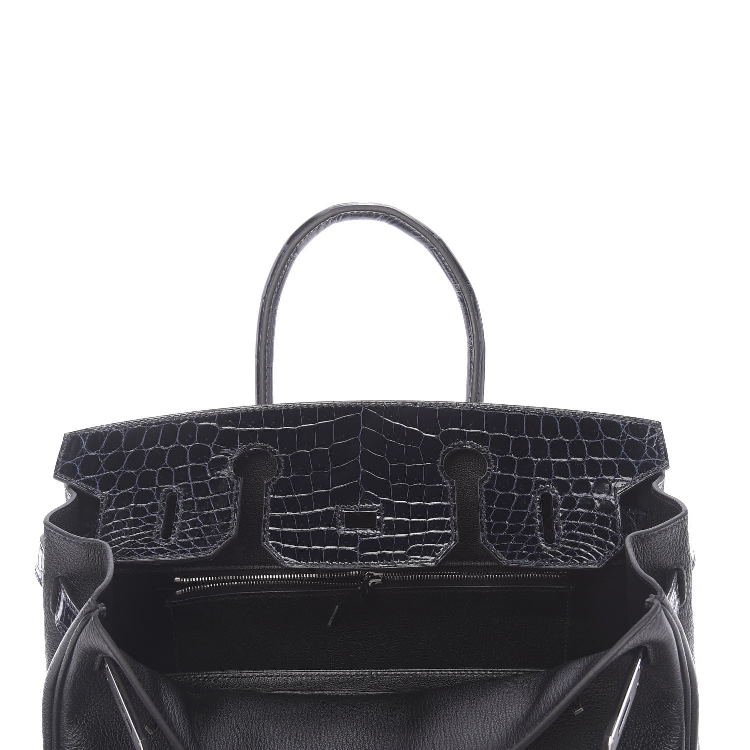 Hermes Taurillon Novillo Shiny Niloticus Crocodile Birkin Touch 30 Black Bleu Marine 25 of 38