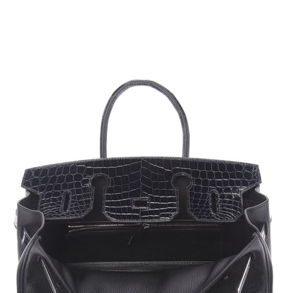 Hermes Taurillon Novillo Shiny Niloticus Crocodile Birkin Touch 30 Black Bleu Marine 25 of 38