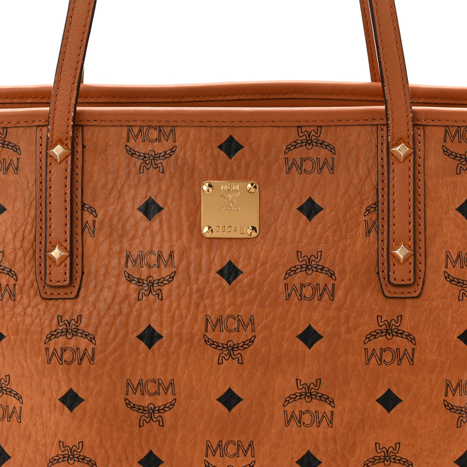 MCM Visetos Medium Anya Top Zip Shopper Tote Cognac 8 of 14