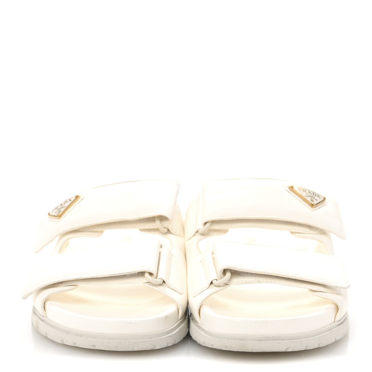 Nappa Logo Velcro Strap Slide Sandals 38 Ivory