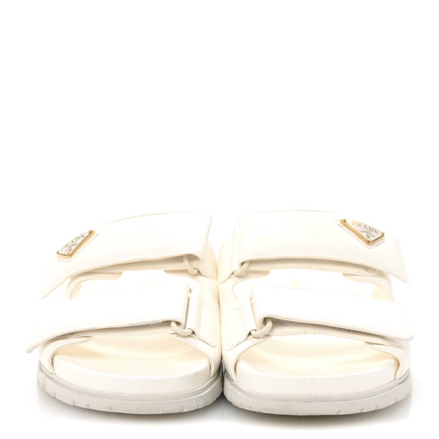 Prada Nappa Logo Velcro Strap Slide Sandals 38 Ivory 3 of 8