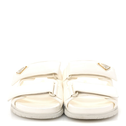 Prada Nappa Logo Velcro Strap Slide Sandals 38 Ivory 3 of 8