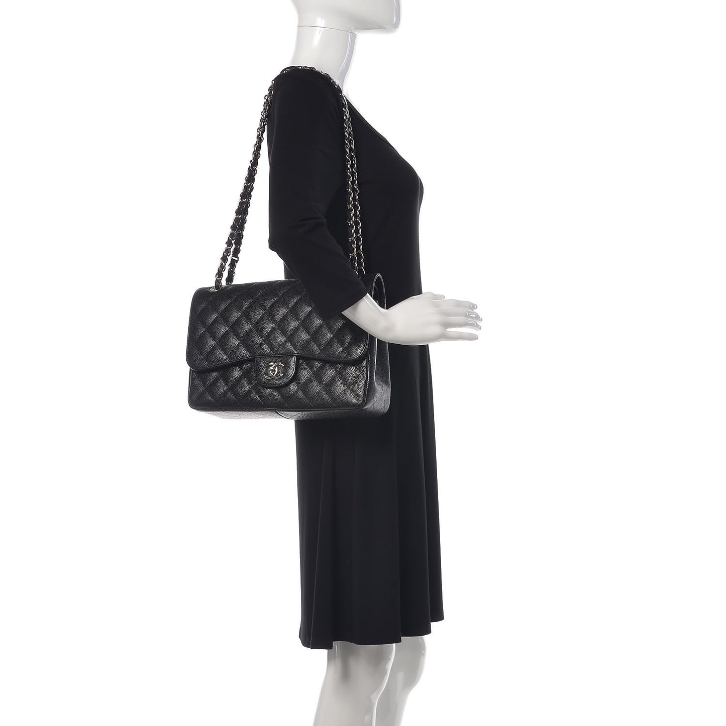 Caviar Quilted Jumbo Double Flap Black