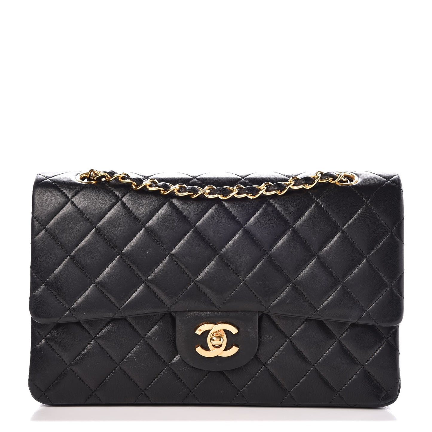 Lambskin Quilted Medium Double Flap Black