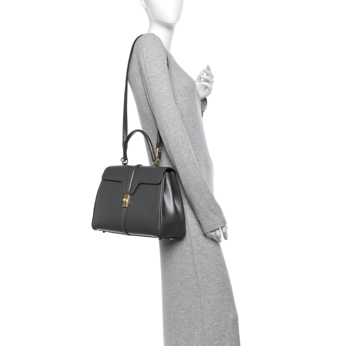 Satinated Calfskin Medium 16 Top Handle Bag Medium Grey