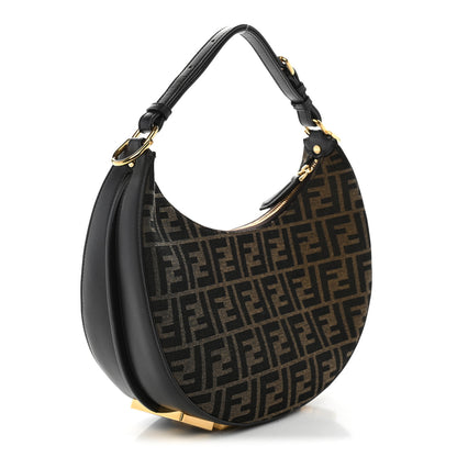 Fendi Fabric Jacquard Vitello Grace FF 1974 Small Fendigraphy Hobo Bag Tobacco Moro Ebano 3 of 11
