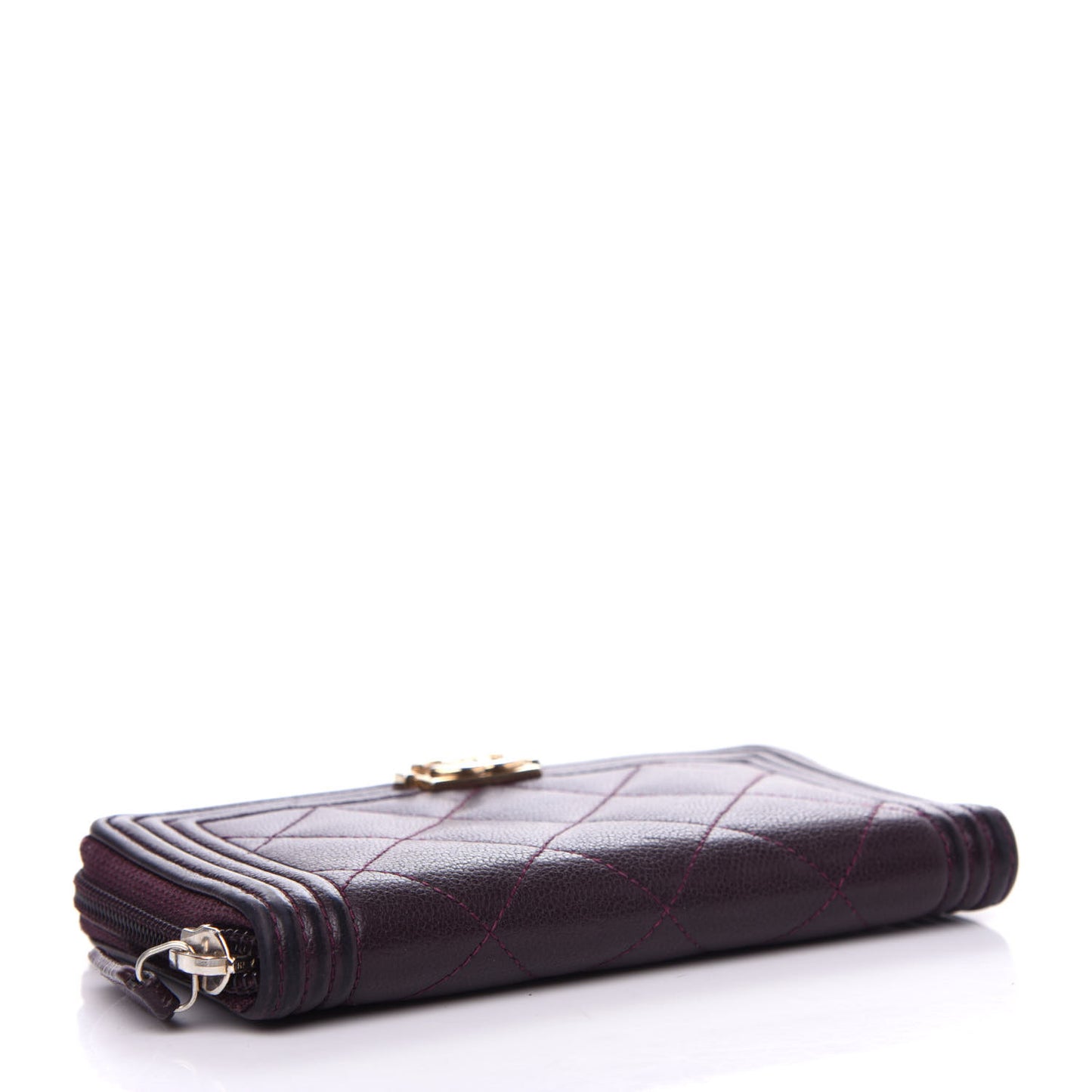 Caviar Quilted Small Boy Zip Around Wallet Dark Purple