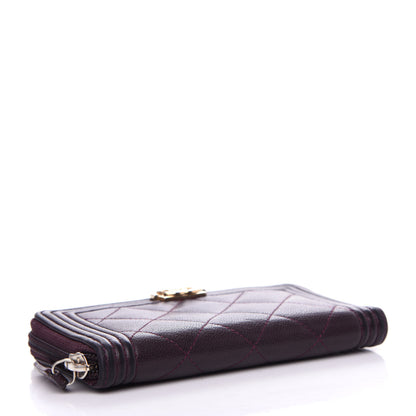Chanel Caviar Quilted Small Boy Zip Around Wallet Dark Purple 4 of 8