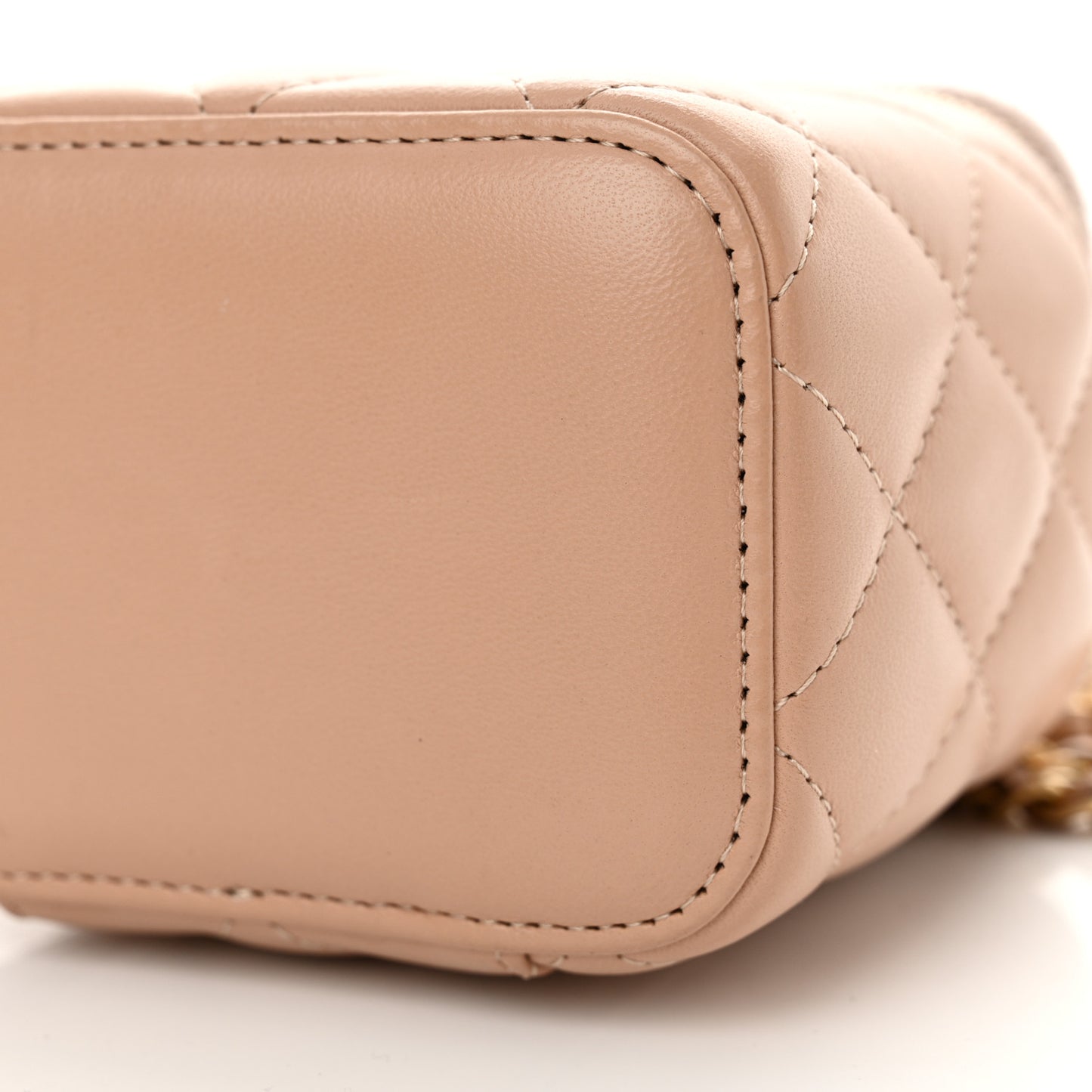Lambskin Quilted Top Handle Mini Vanity Case With Chain Beige