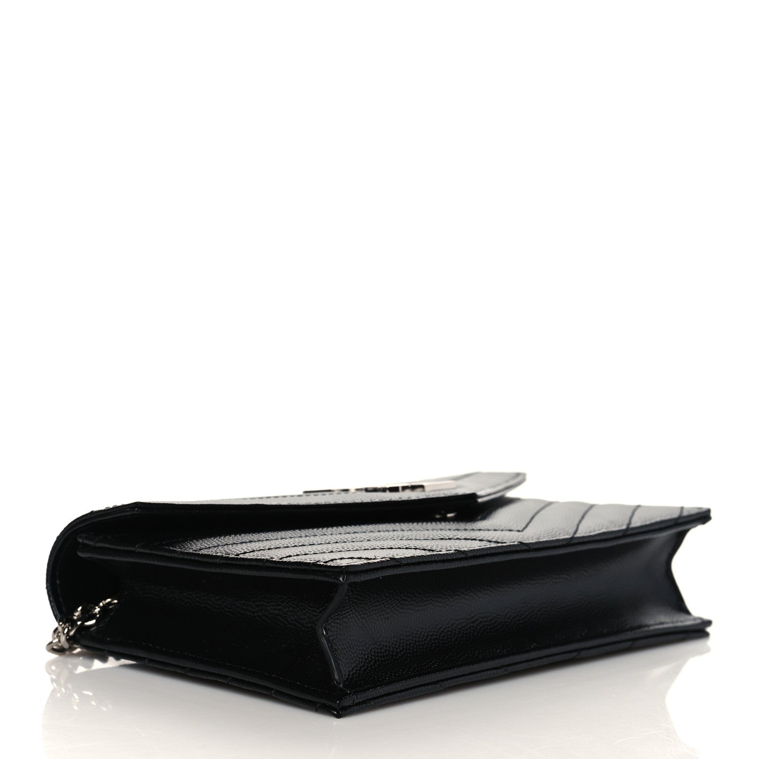 Saint Laurent Grain De Poudre Matelasse Chevron Monogram Envelope Chain Wallet Black 3 of 8