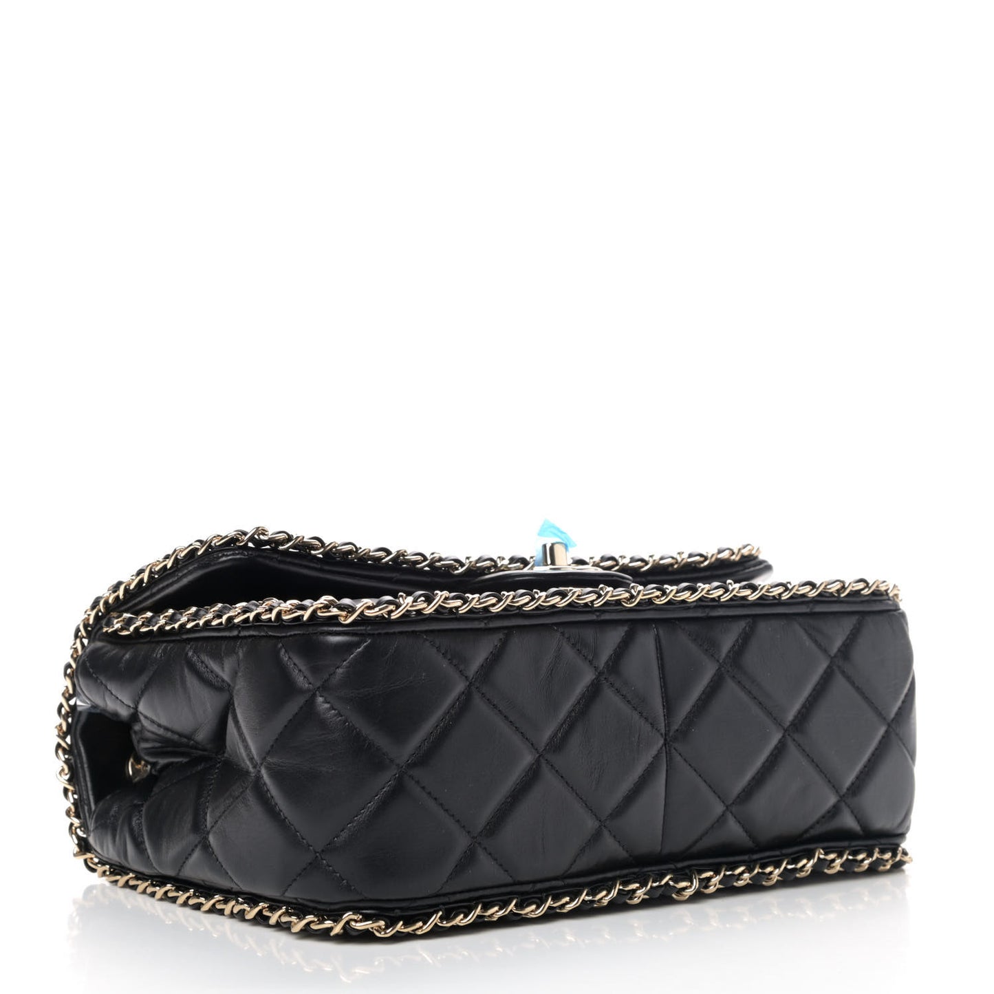 Crumpled Calfskin Medium Chain All Over Flap Black