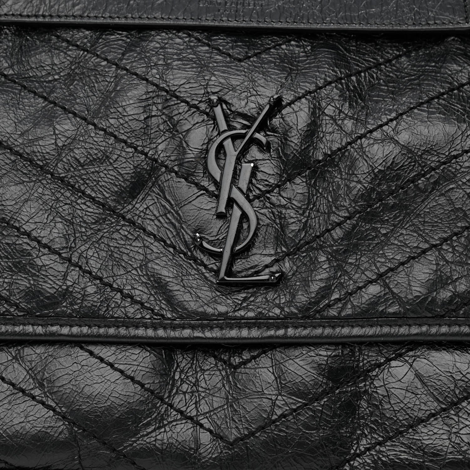 Saint Laurent Crinkled Calfskin Matelasse Monogram Medium Niki Chain Satchel Black 8 of 14