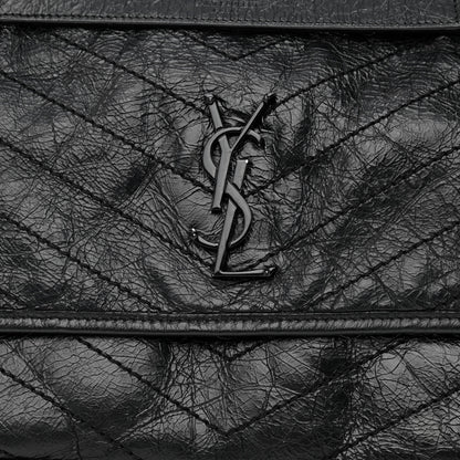 Saint Laurent Crinkled Calfskin Matelasse Monogram Medium Niki Chain Satchel Black 8 of 14