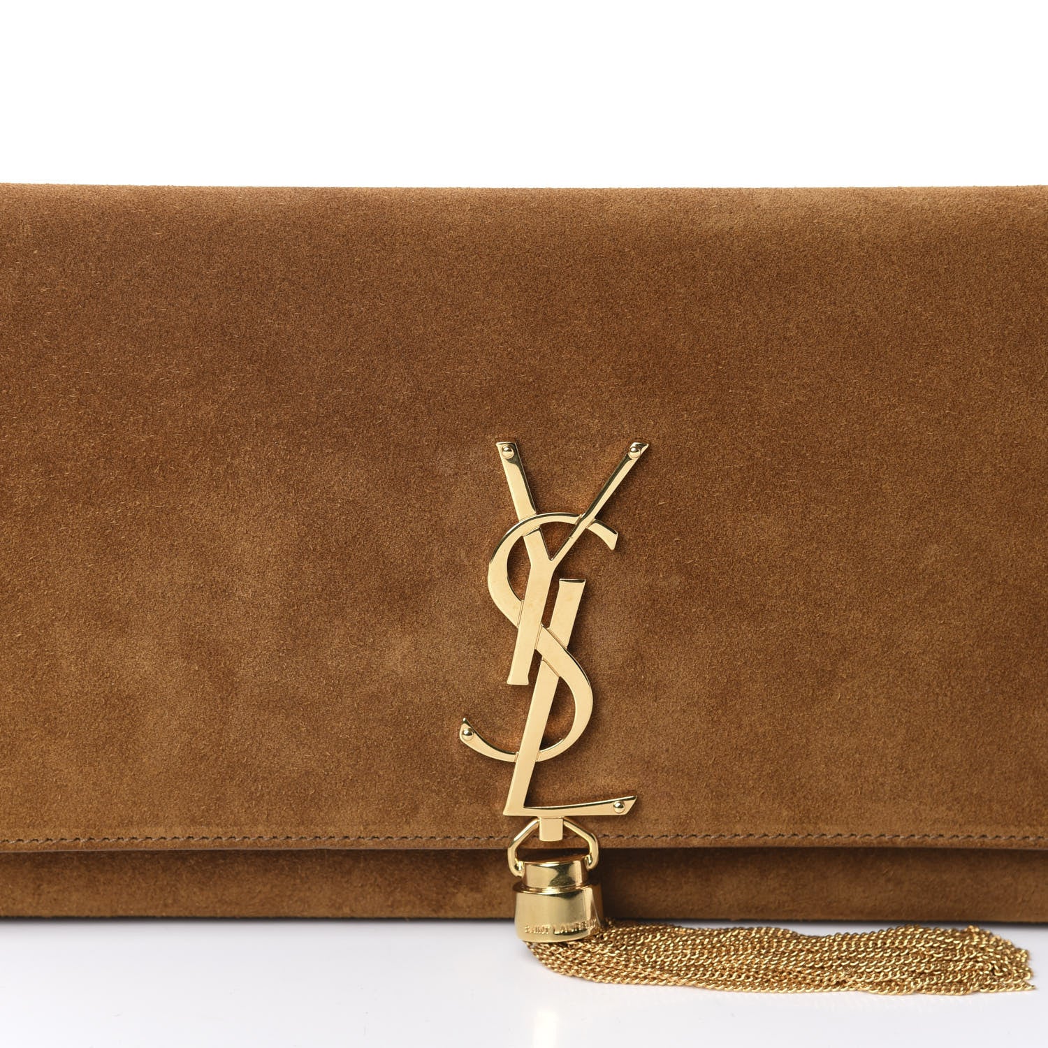 Saint Laurent Suede Cassandre Tassel Clutch Tan 12 of 12