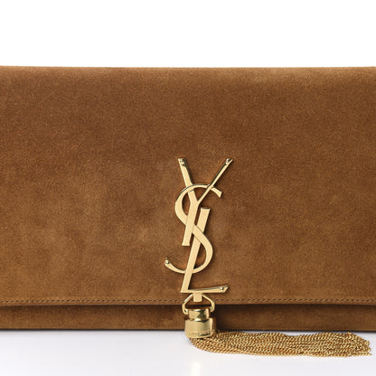 Saint Laurent Suede Cassandre Tassel Clutch Tan 12 of 12