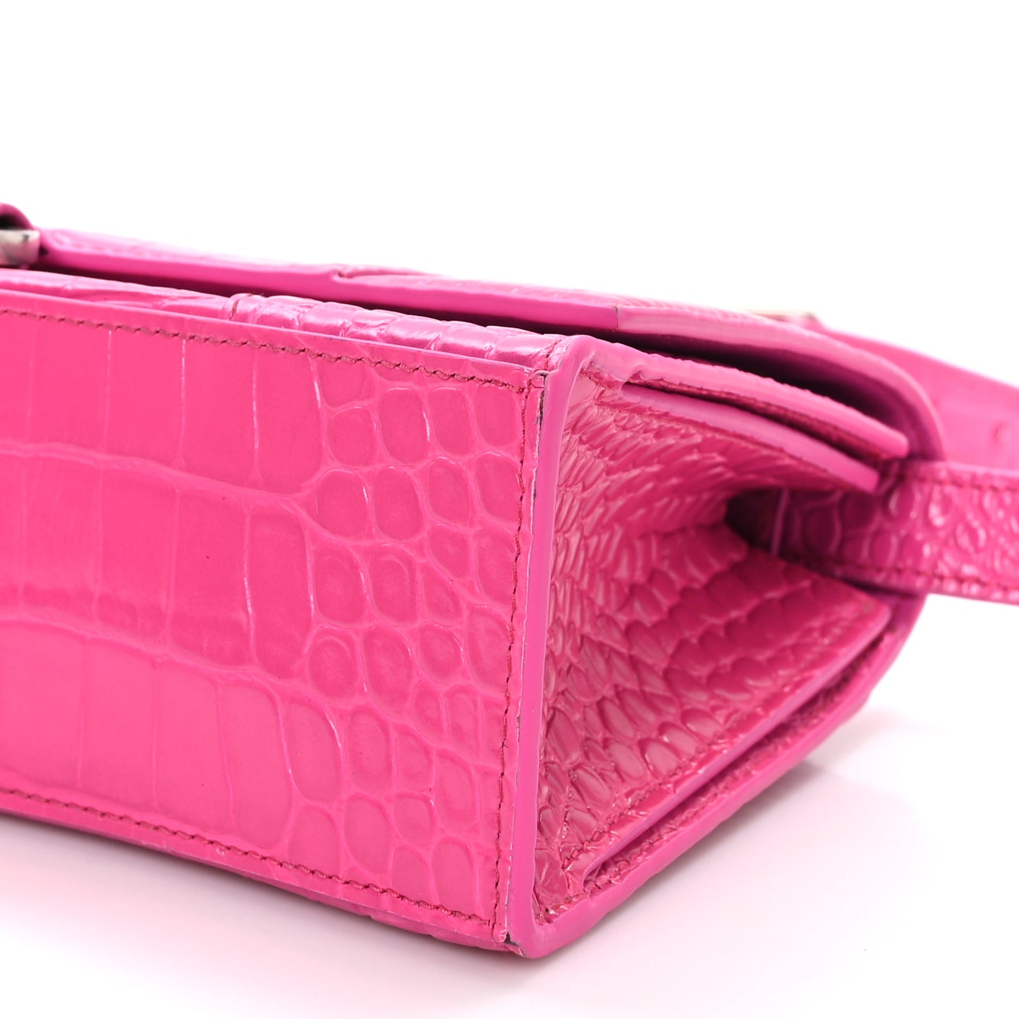 Shiny Calfskin Crocodile Embossed Small Hourglass Sling Shoulder Bag Fuchsia