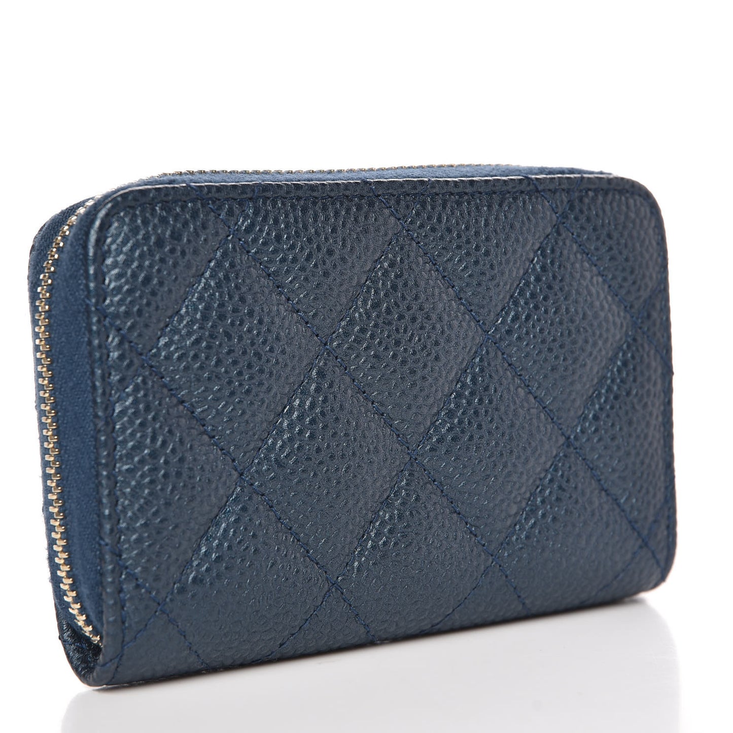Caviar Quilted Zip Coin Purse Dark Blue