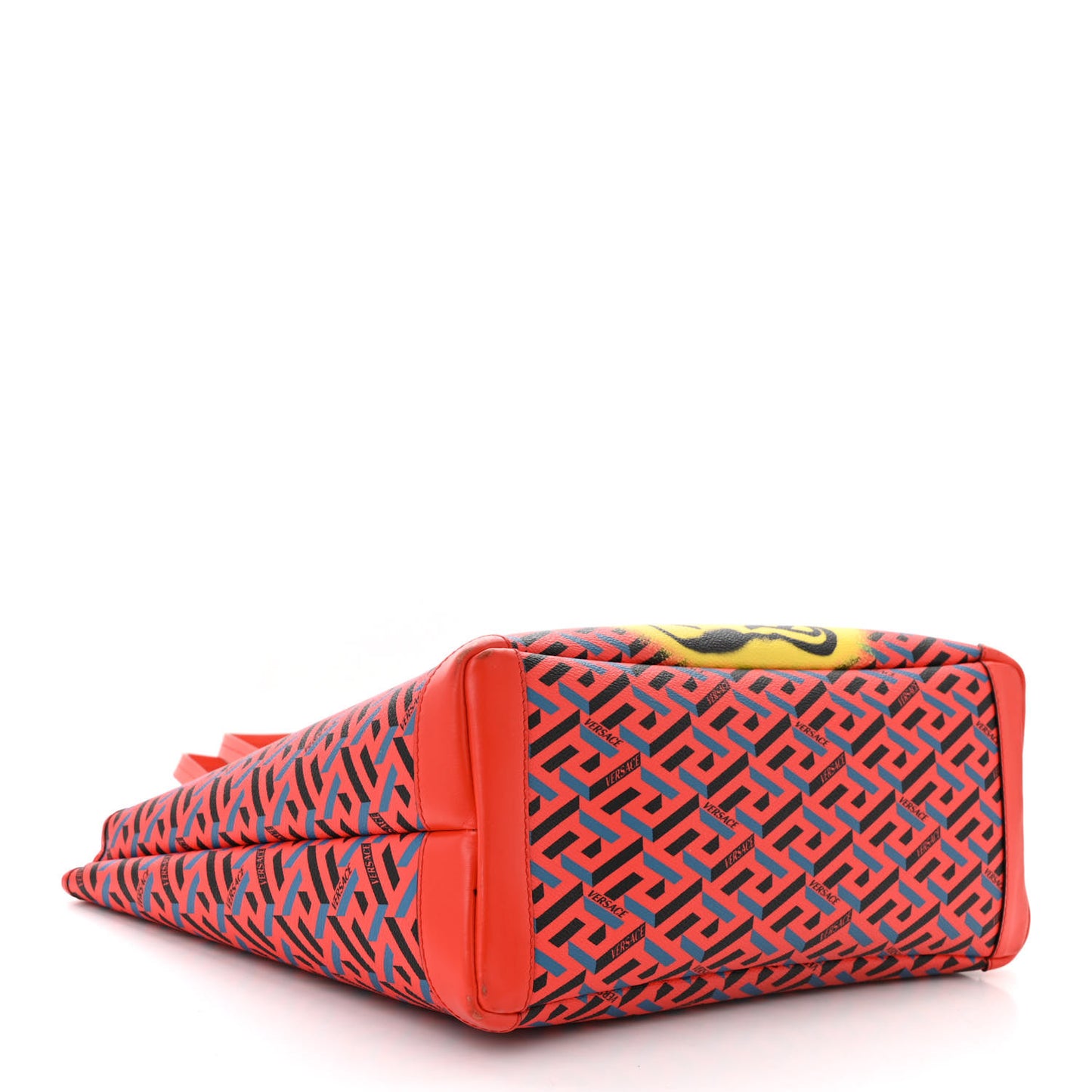 Coated Canvas Calfskin La Greca Signature Shopper Tote Bag Blue Red