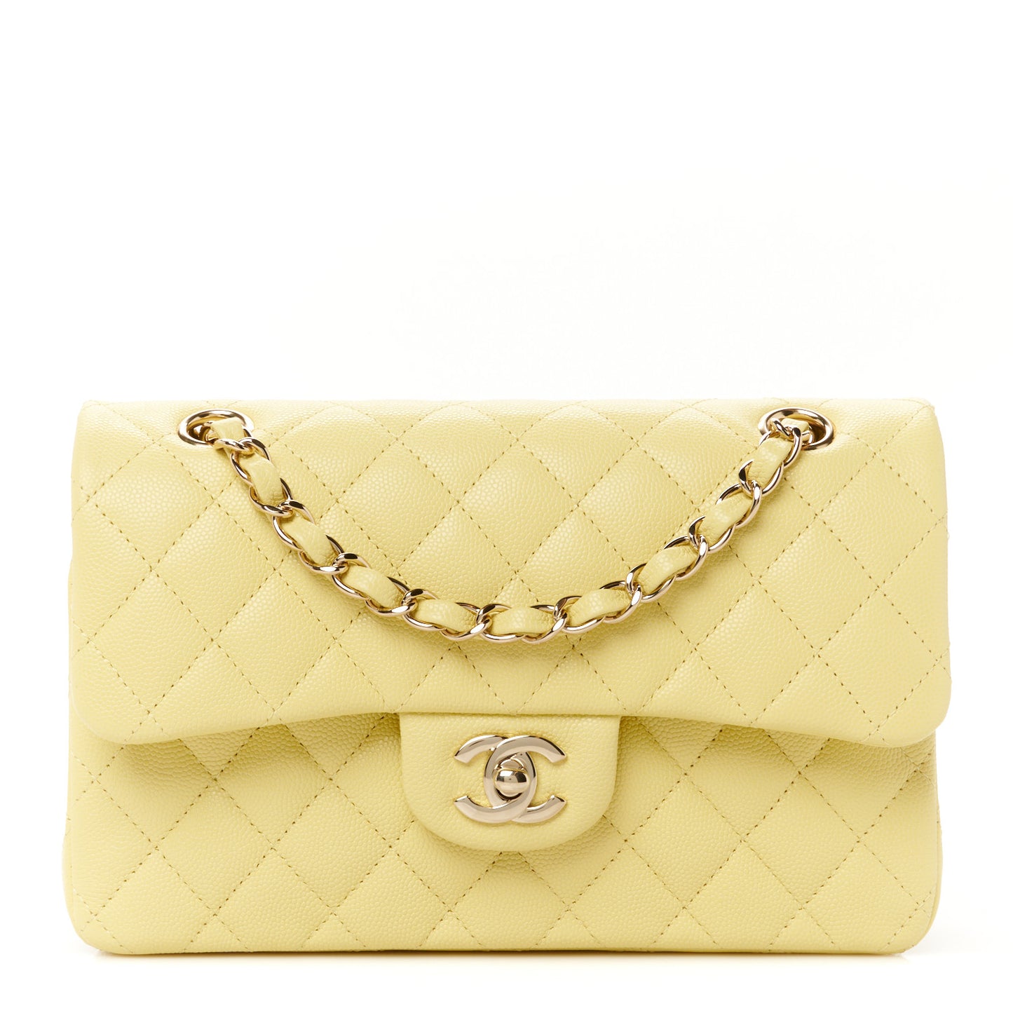 Caviar Quilted Small Double Flap Light Yellow