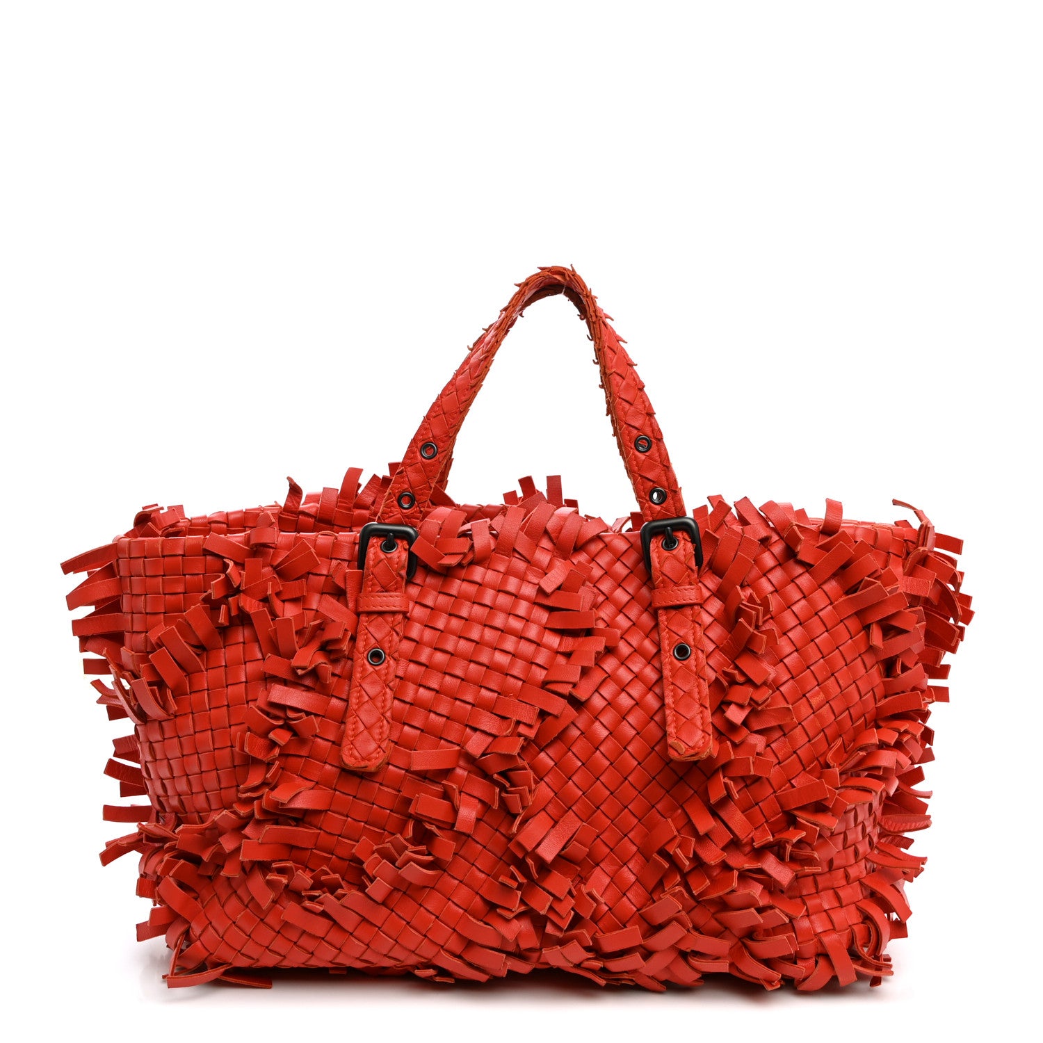 Bottega Veneta Nappa Intrecciato Patchwork Frayed Tote Red 1 of 10