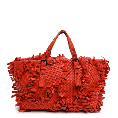 Bottega Veneta Nappa Intrecciato Patchwork Frayed Tote Red 1 of 10