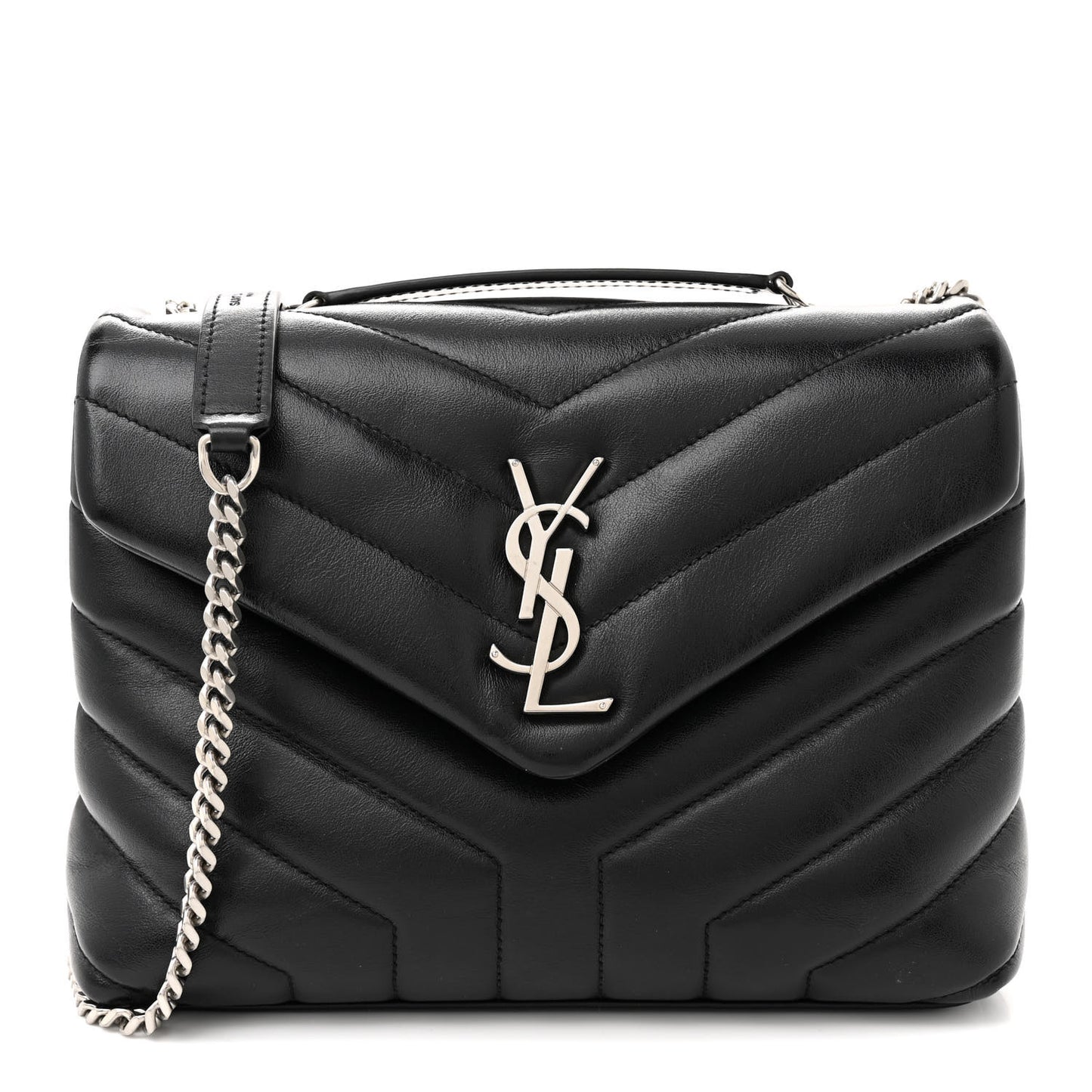 Calfskin Y Quilted Monogram Small Loulou Chain Satchel Black