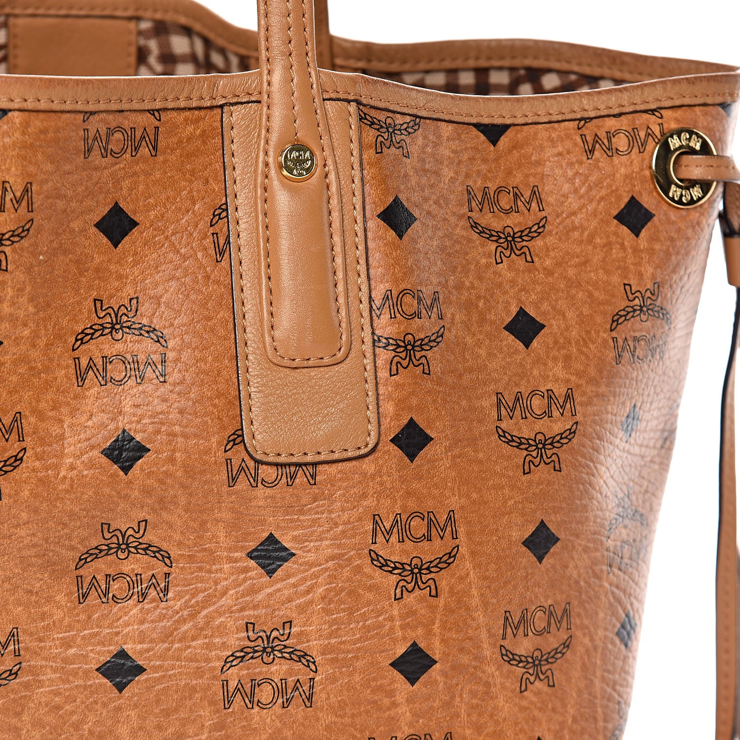 MCM Visetos Medium Liz Reversible Shopper Tote Cognac 20 of 29