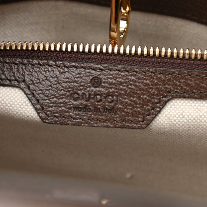 Gucci GG Supreme Monogram Textured Dollar Calfskin Equestrian Medium Retro Interlocking G Tote Bag Beige Ebony Multicolor New Acero 6 of 8